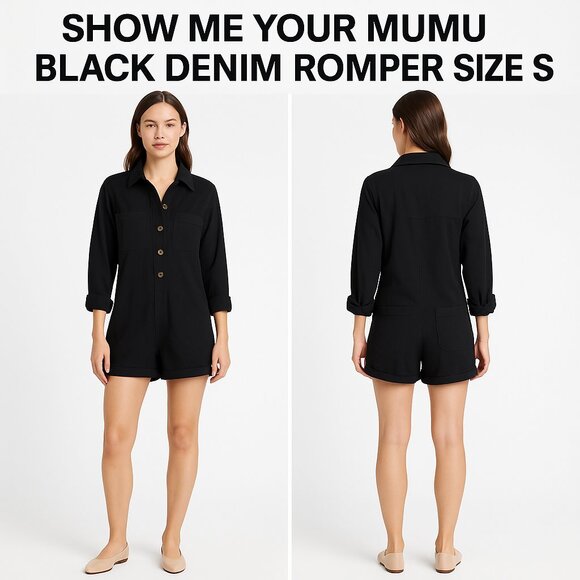 SHOW ME YOUR MUMU BLACK DENIM ROMPER SIZE S - Picture 1 of 12